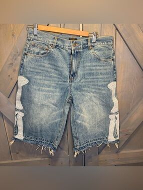 KAPITAL Denim Bone Embroidery Shorts